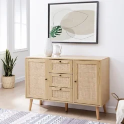 Kirkland's Home Natural Wood And Rat 3-Drawer Sideboard- Cabinets & Sideboards