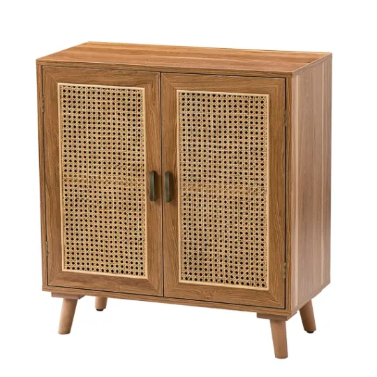 Kirkland's Home Natural Wood And Rattan 2-Door Cabinet- Cabinets & Sideboards