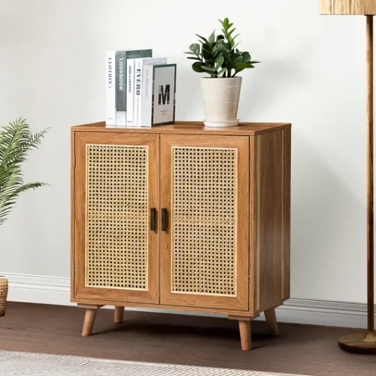 Kirkland's Home Natural Wood And Rattan 2-Door Cabinet- Cabinets & Sideboards