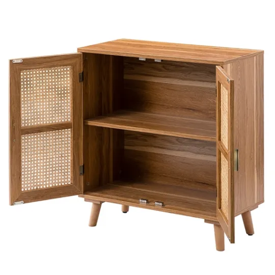 Kirkland's Home Natural Wood And Rattan 2-Door Cabinet- Cabinets & Sideboards