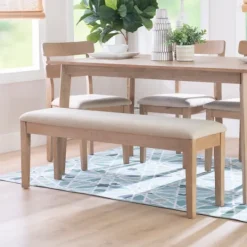 Kirkland's Home Natural Wood And Upholstered Seat Bench- Benches & Ottomans