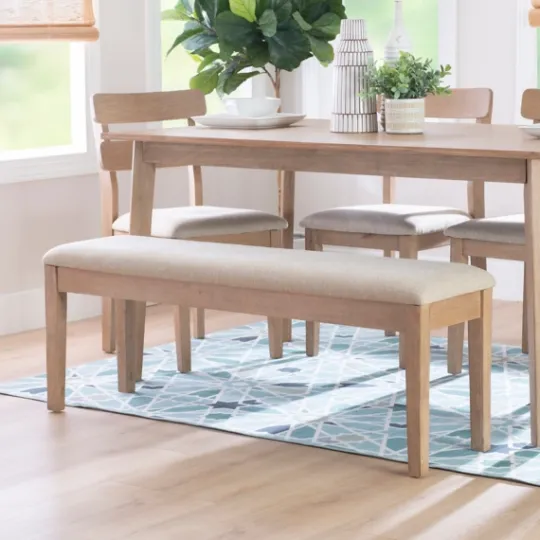 Kirkland's Home Natural Wood And Upholstered Seat Bench- Benches & Ottomans