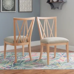Kirkland's Home Natural Wood Architectural Dining Chairs, Set Of 2- Dining Chairs