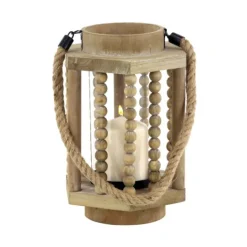 Kirkland's Home Natural Wood Beaded & Rope Handle Lantern- Lanterns