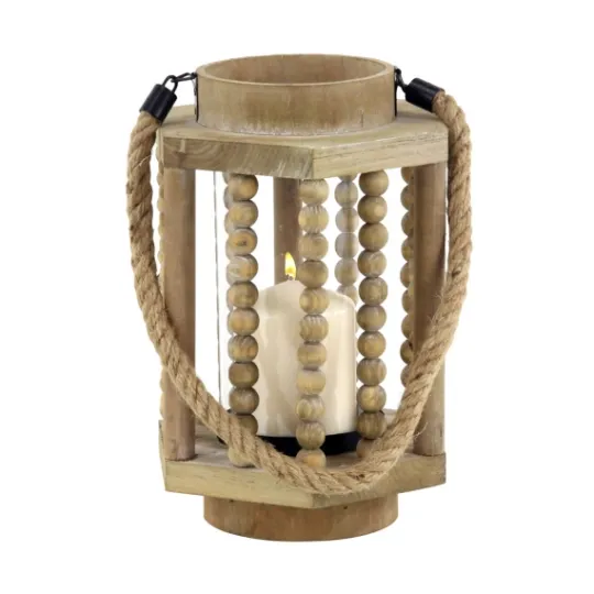 Kirkland's Home Natural Wood Beaded & Rope Handle Lantern- Lanterns
