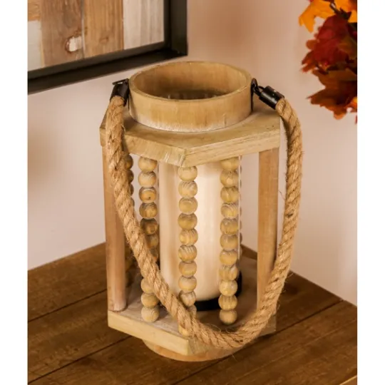 Kirkland's Home Natural Wood Beaded & Rope Handle Lantern- Lanterns