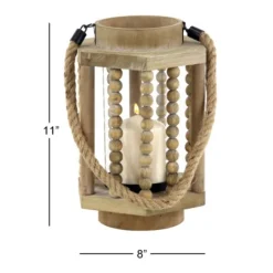 Kirkland's Home Natural Wood Beaded & Rope Handle Lantern- Lanterns