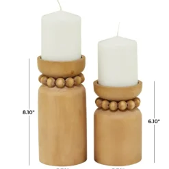 Kirkland's Home Natural Wood Beaded Candle Holders, Set Of 2- Candle Holders