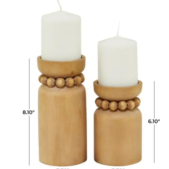Kirkland's Home Natural Wood Beaded Candle Holders, Set Of 2- Candle Holders