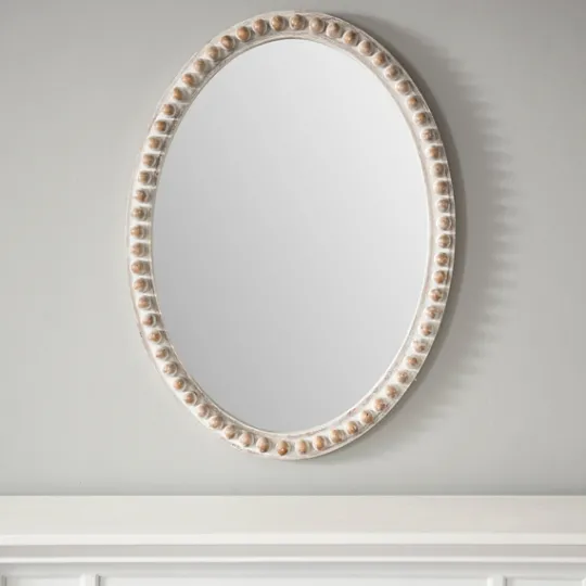 Kirkland's Home Natural Wood Beaded Frame Oval Mirror- Decorative Mirrors