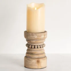 Kirkland's Home Natural Wood Beaded Pillar Candle Holder, 8 In.- Candle Holders