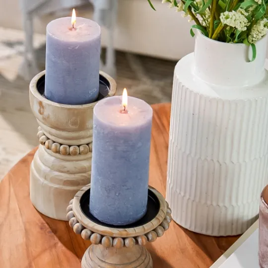 Kirkland's Home Natural Wood Beaded Pillar Candle Holder, 8 In.- Candle Holders