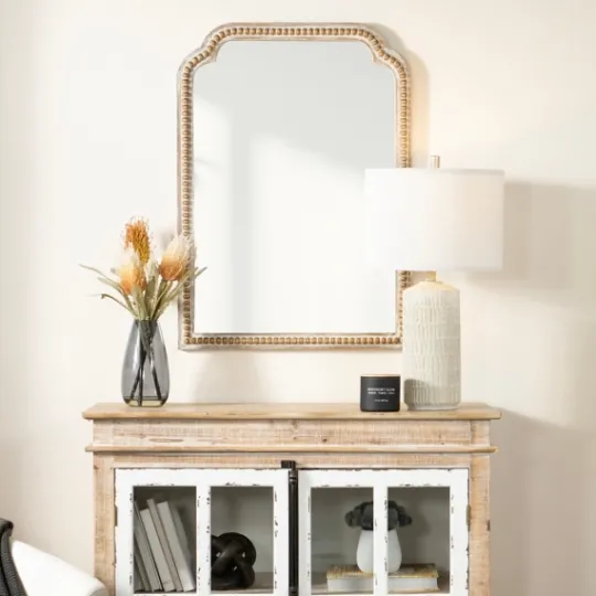 Kirkland's Home Natural Wood Beaded Scalloped Rectangular Mirror- Decorative Mirrors