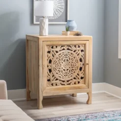Kirkland's Home Natural Wood Carved Medallion Cabinet- Cabinets & Sideboards