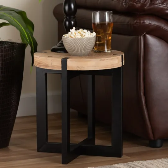 Kirkland's Home Natural Wood Cross Base Side Table- Accent & End Tables