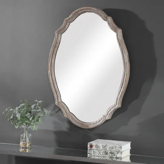 Kirkland's Home Natural Wood Distressed Curved Frame Mirror- Decorative Mirrors