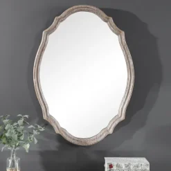 Kirkland's Home Natural Wood Distressed Curved Frame Mirror- Decorative Mirrors