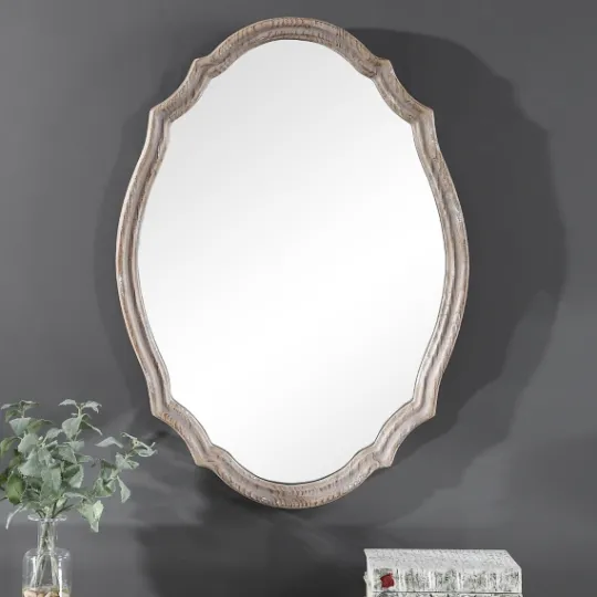 Kirkland's Home Natural Wood Distressed Curved Frame Mirror- Decorative Mirrors