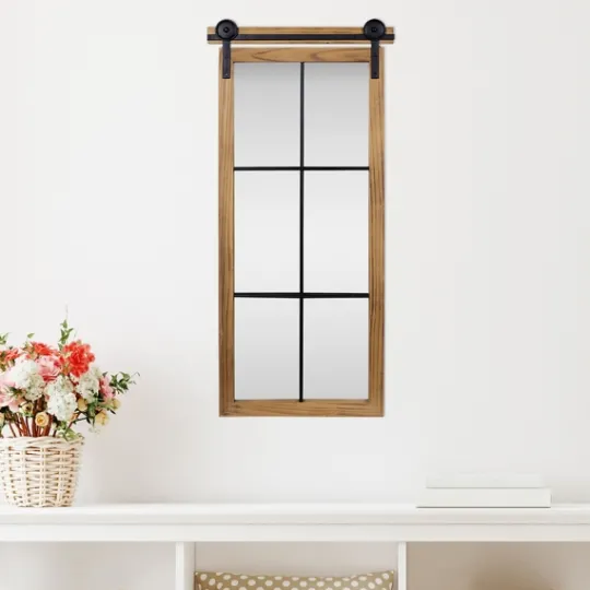 Kirkland's Home Natural Wood Frame Black Metal Window Mirror- Decorative Mirrors