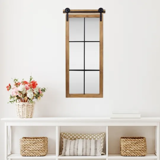 Kirkland's Home Natural Wood Frame Black Metal Window Mirror- Decorative Mirrors