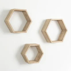 Kirkland's Home Natural Wood Hexagon Nesting Shelves, Set Of 3- Shelves