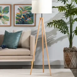 Kirkland's Home Natural Wood Modern Tripod Floor Lamp- Floor Lamps