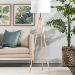 Kirkland's Home Natural Wood Modern Tripod Floor Lamp- Floor Lamps