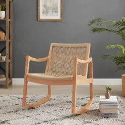 Kirkland's Home Natural Wood Modern Woven Rocking Chair- Accent Chairs