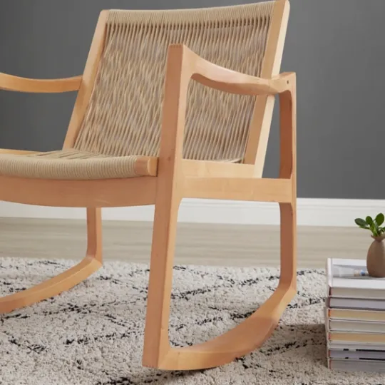 Kirkland's Home Natural Wood Modern Woven Rocking Chair- Accent Chairs