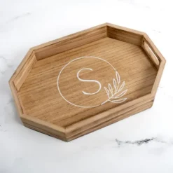 Kirkland's Home Natural Wood Monogram S Decorative Tray- Decorative Trays