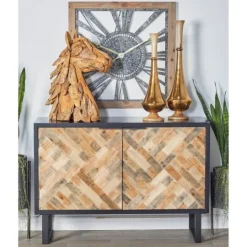 Kirkland's Home Natural Wood Mosaic Paneling Cabinet- Cabinets & Sideboards
