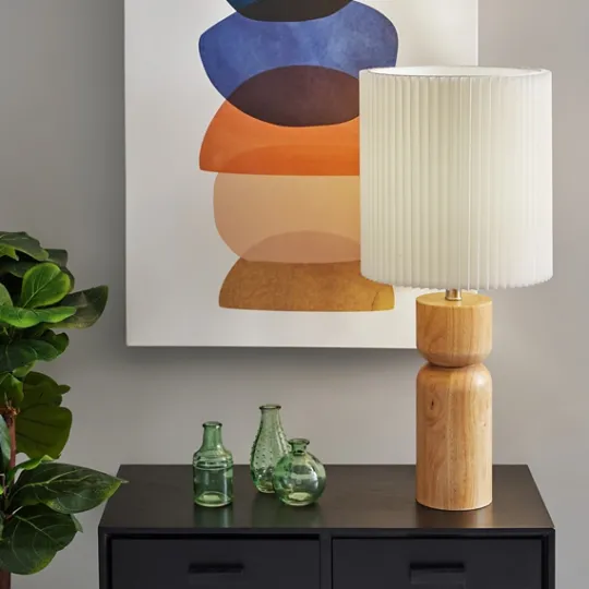 Kirkland's Home Natural Wood Pleated Shade Table Lamp- Table Lamps
