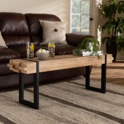 Kirkland's Home Natural Wood Stack Industrial Bench- Benches & Ottomans