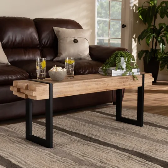 Kirkland's Home Natural Wood Stack Industrial Bench- Benches & Ottomans