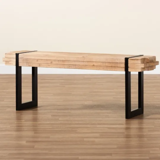 Kirkland's Home Natural Wood Stack Industrial Bench- Benches & Ottomans