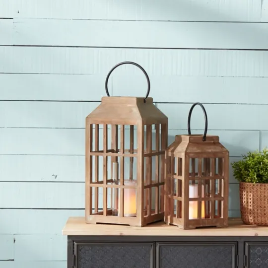 Kirkland's Home Natural Wood Windowpane Lantern, 22 In.- Lanterns