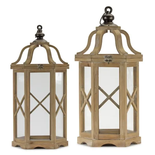 Kirkland's Home Natural Wood X-Frame Lanterns, Set Of 2- Lanterns