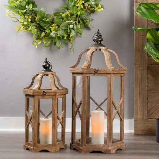 Kirkland's Home Natural Wood X-Frame Lanterns, Set Of 2- Lanterns