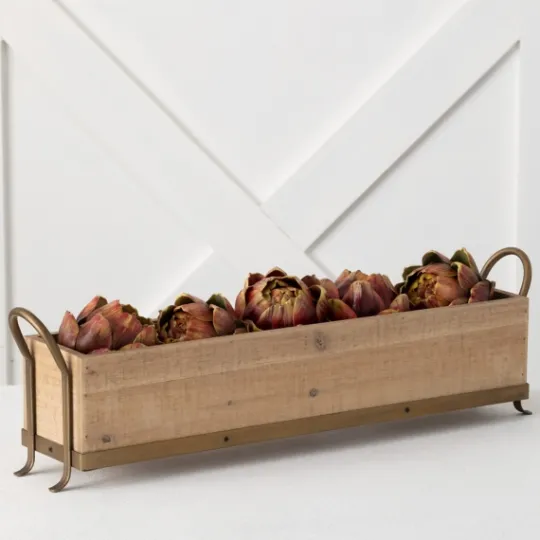 Kirkland's Home Natural Wooden Tray With Metal Handles- Decorative Trays