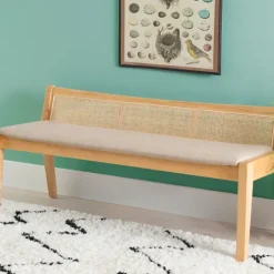 Kirkland's Home Natural Woven Rat Back Minimalist Bench- Entryway Furniture
