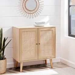 Kirkland's Home Natural Woven Rat Front Cabinet- Cabinets & Sideboards