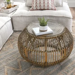 Kirkland's Home Natural Woven Rat Round Coffee Table- Coffee Tables
