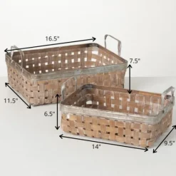 Kirkland's Home Natural Woven Reed And Metal Baskets, Set Of 2- Baskets & Boxes