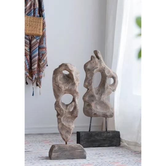 Kirkland's Home Naturally Abstract Raw Wooden Carved Figurine- Statues & Figurines