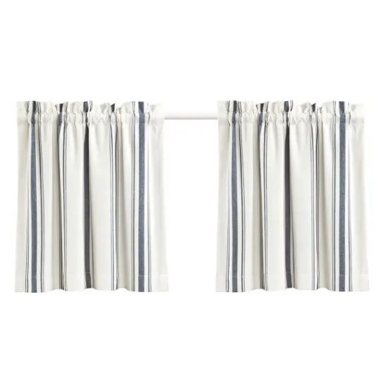 Kirkland's Home Navy & White Stripe Cafe Curtain Panel Set, 24 In.- Curtains & Drapes