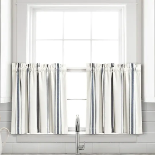 Kirkland's Home Navy & White Stripe Cafe Curtain Panel Set, 24 In.- Curtains & Drapes