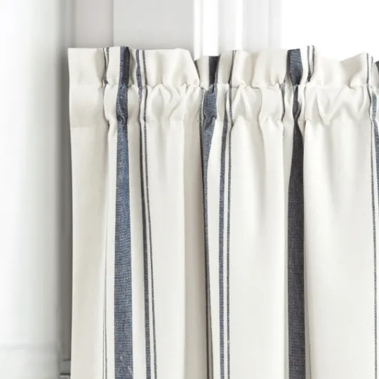 Kirkland's Home Navy & White Stripe Cafe Curtain Panel Set, 24 In.- Curtains & Drapes