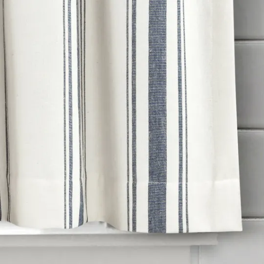 Kirkland's Home Navy & White Stripe Cafe Curtain Panel Set, 24 In.- Curtains & Drapes