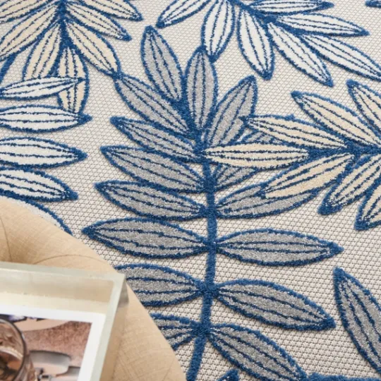 Kirkland's Home Navy And Gray Botanical Outdoor Area Rug, 6X9- Outdoor Rugs