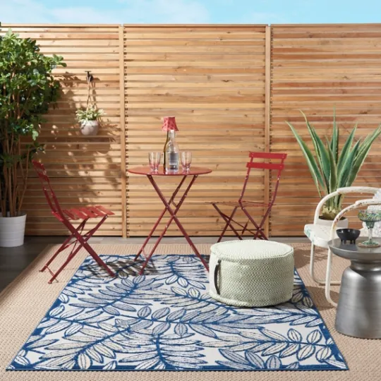 Kirkland's Home Navy And Gray Botanical Outdoor Area Rug, 6X9- Outdoor Rugs